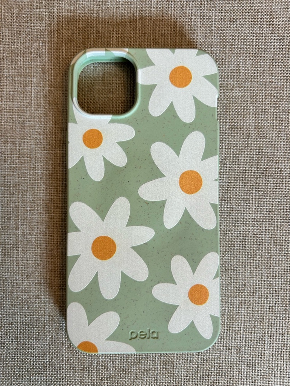 Pela Green Daisy Eco Phone Case - Soft Sage with White & Orange Flowers